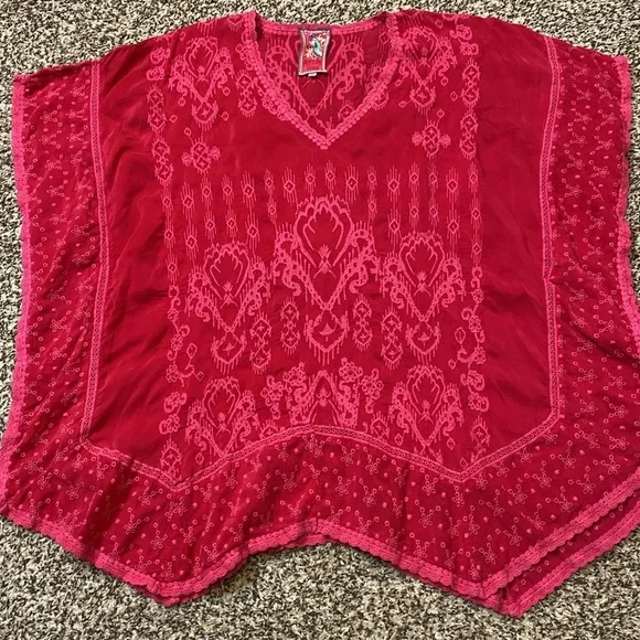 Johnny Was Oversized Boho Embroidered Eyelet Top Fuchsia Pink - Picture 6 of 9